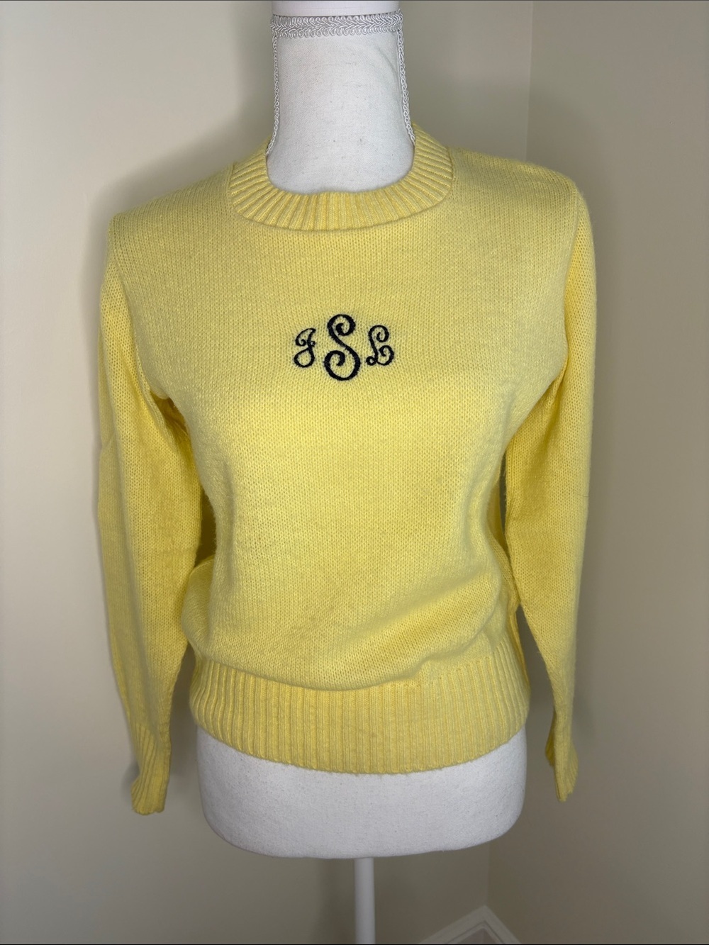 Garland Brand Yellow Monogram Crewneck Sweater - Monogramed. Medium Vintage